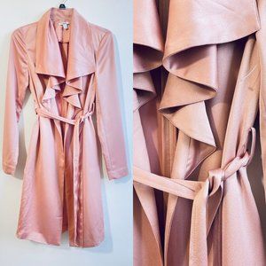 Bar III Women's Ruffle Drape Front Silky Jacket With Belt Pink Extra Small New